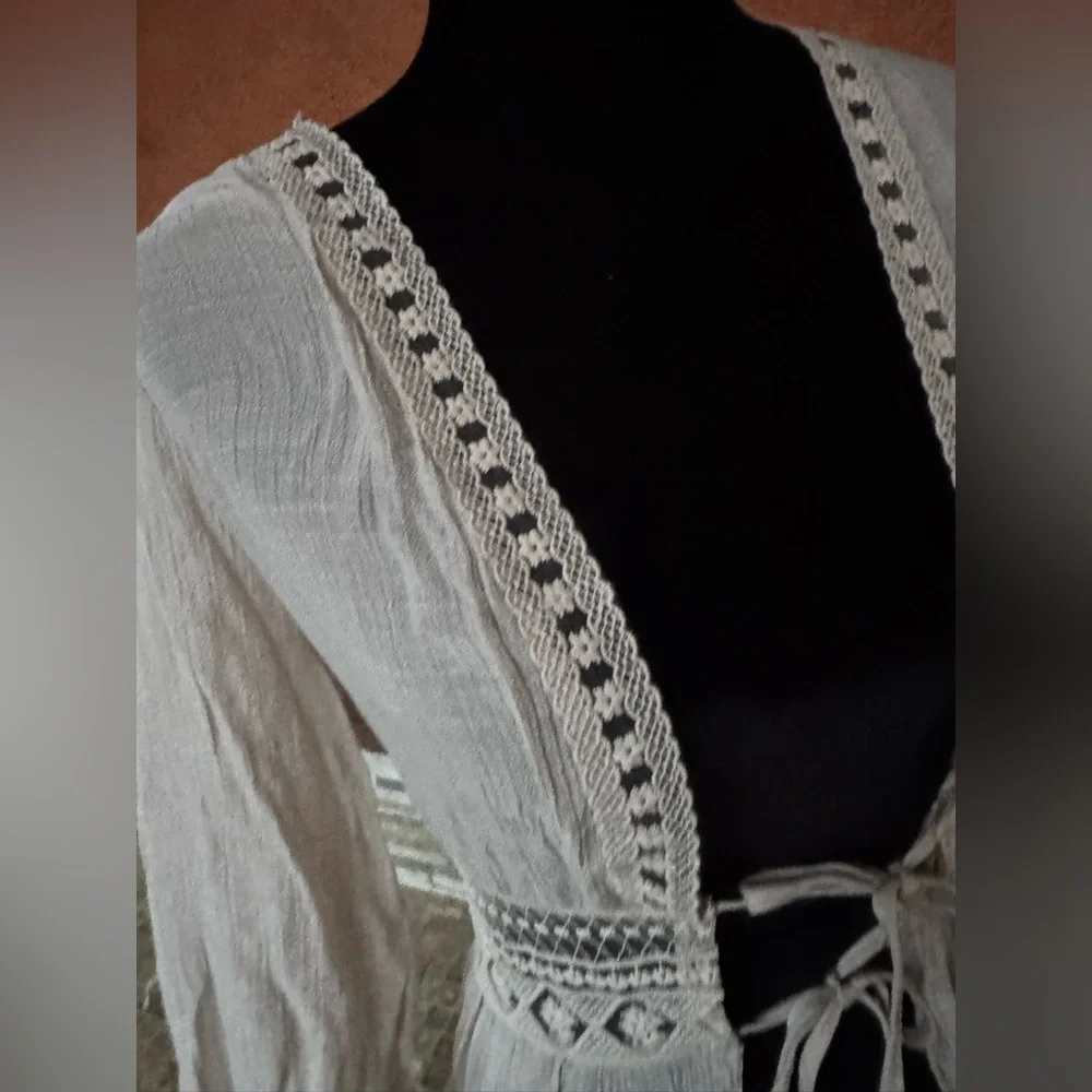 Bohemian Cream Long Cardigan rebelión again duster/cover up - Picture 6 of 8